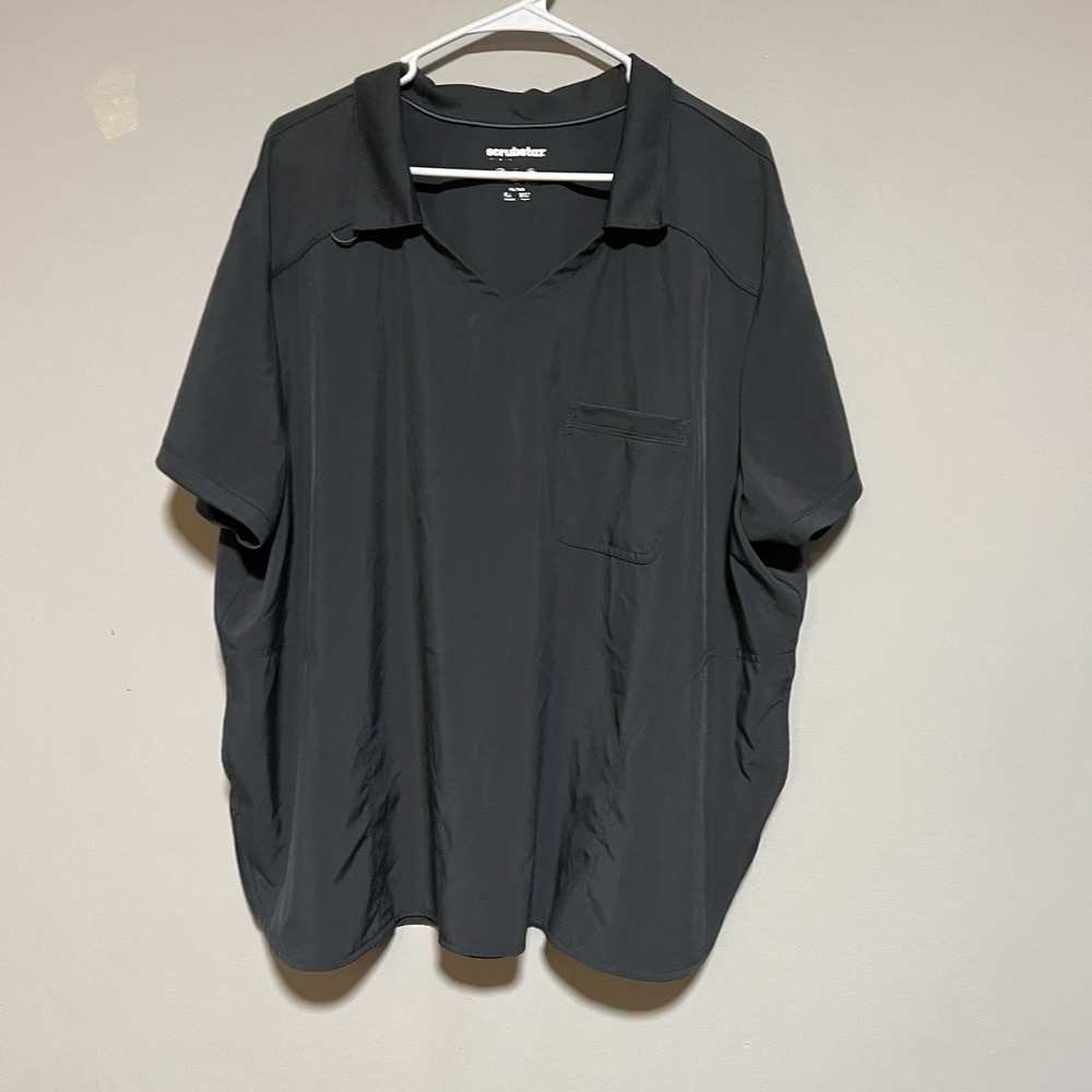 Scrubstar Womens Sz 3XL Gray Scrub Top Collard V Neck Short Sleeve Side Pockets
